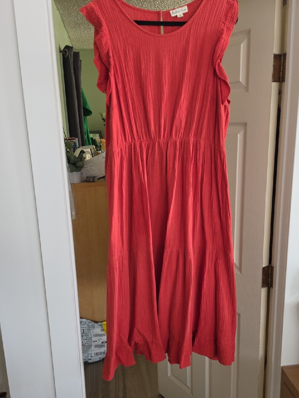 Red Ruffle Sleeve Midi Dress by Audrey Hepburn